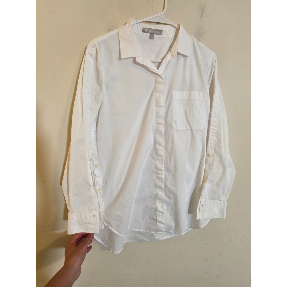 Athleta Womens Nopa White Cotton Blend Button Down Side Button Shirt S 352958-00
